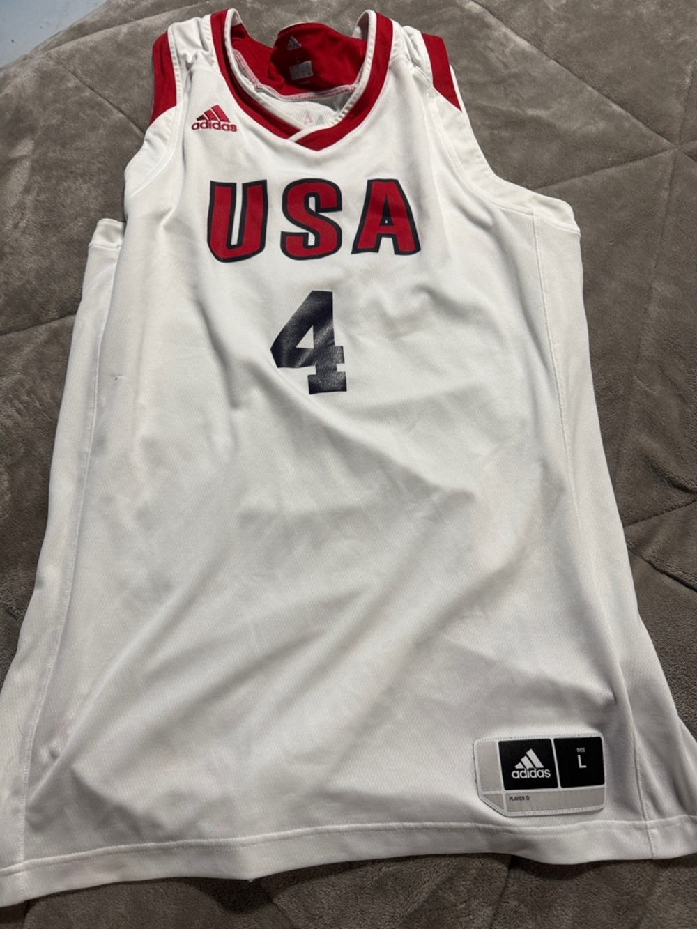 adidas White and Red USA Basketball Jersey #4